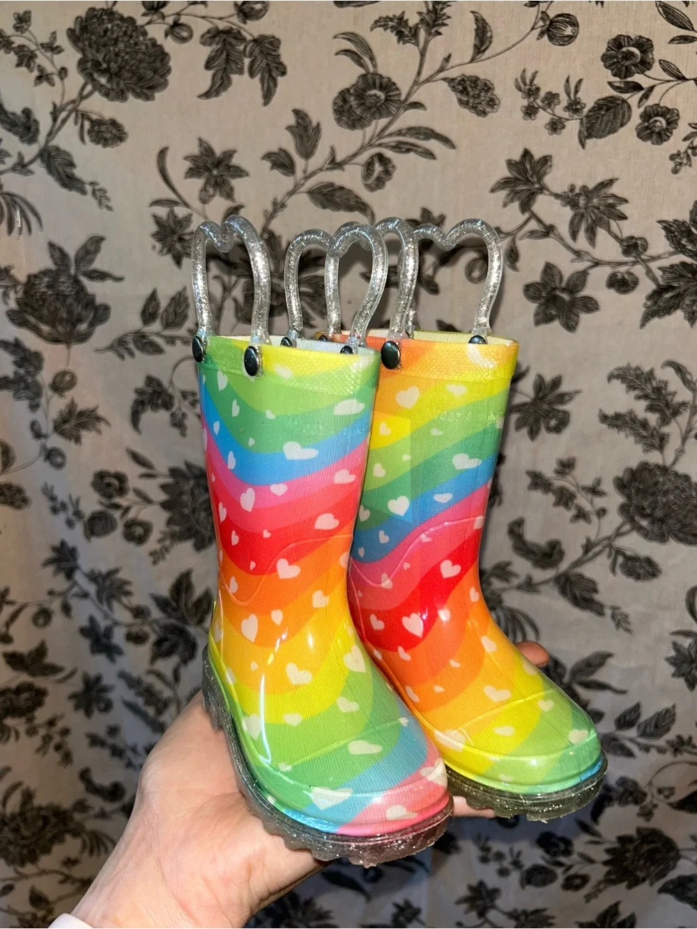 Toddler Size 5 Rainbow Heart Rain Boots - Multicolor Rainbow